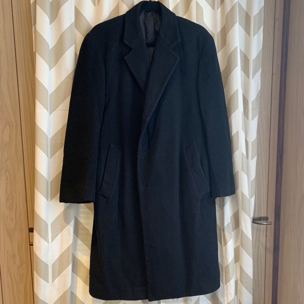 Black wool mid length coat with buttons